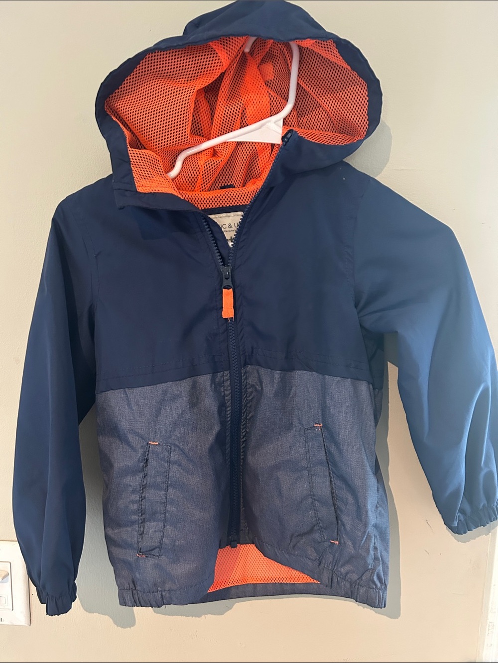 Carter’s Kids Navy and Orange Hooded Windbreaker Jacket (size 6)